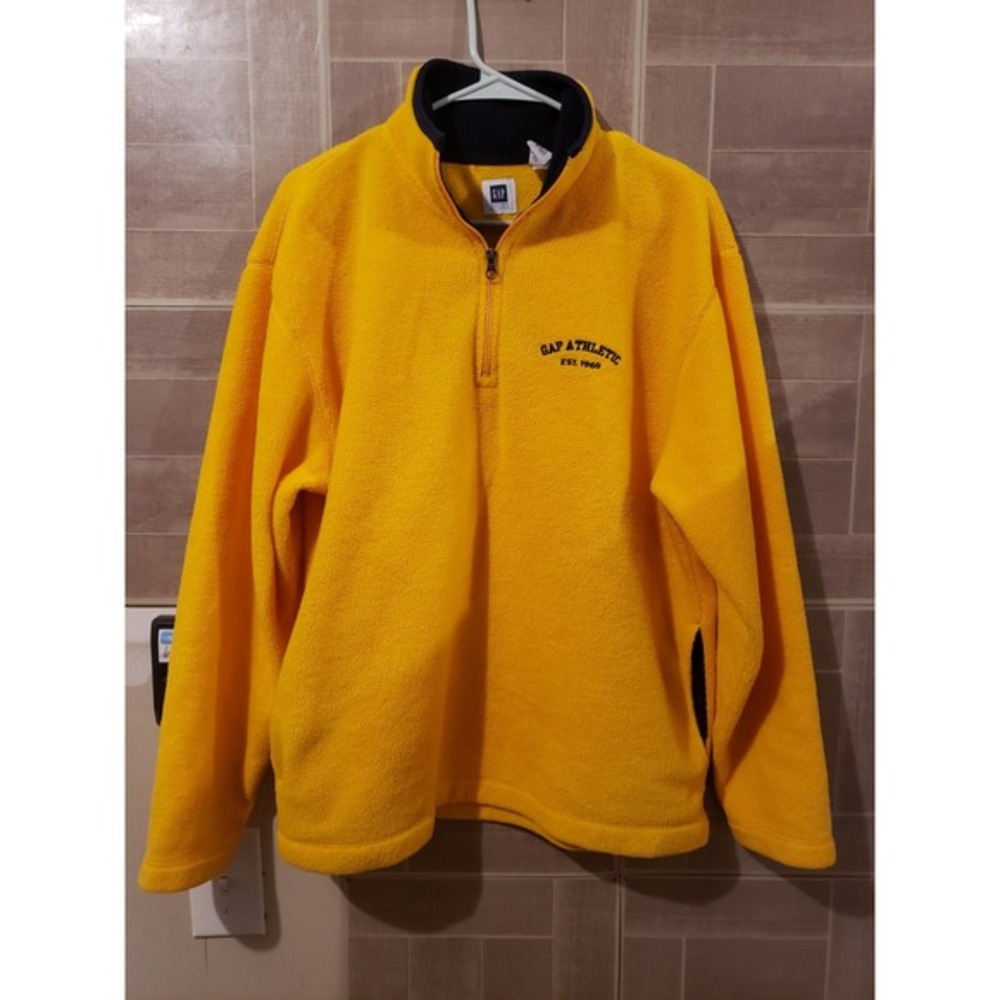 GAP Men's 1/4 Zip Fleeced Pullover‎ Collared Fitted Yellow/Navy Sz S
